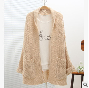 Nuevo estilo coreano color sólido punto cardigan Comercio exterior orden original suelta más tamaño de las mujeres curling chal suéter mujeres al por mayor