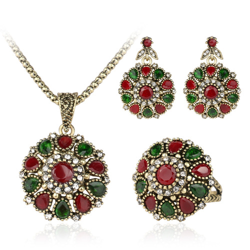 Retro ethnic style, costume wedding, necklace, ring, earrings, jewelry set, stage cheongsam accessories