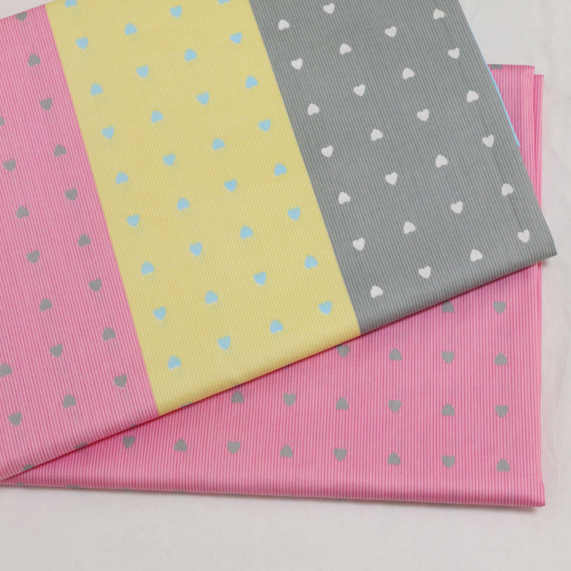 纯棉斜纹印花布料 粉色心形条纹布1.6米宽 南通全棉面料批发直销