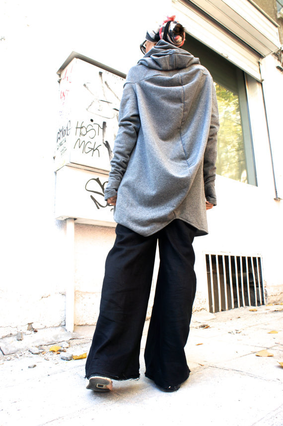 Mid Length Irregular Hooded Zipper Sweatshirt Coat Fleece Lined Multiple Colors Casual Style Wholesale Available