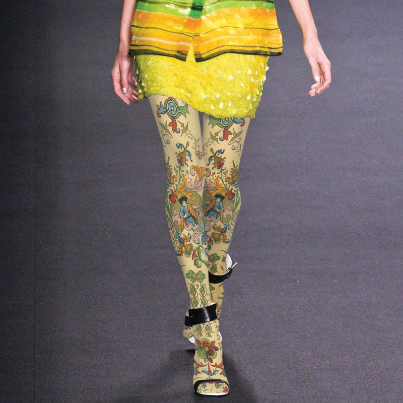 Ethnic style printed pantyhose