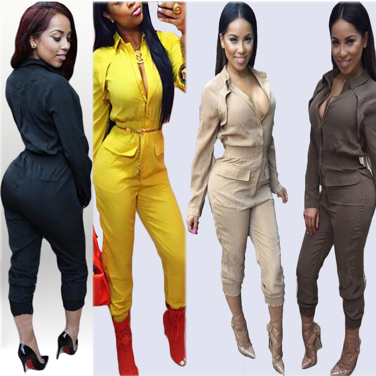 Women Lady Long Sleeve Clubwear Playsuit Bodycon Party Jumpsuit Romper ...