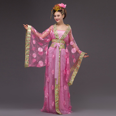 Chinese Folk Dance Dress Special sale of ancient Tang imperial concubine Hanfu red seven fairy dress flower color yarn performance studio tailing