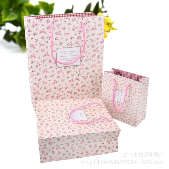 New Korean pink rose gift bag fresh small floral packaging bag gift paper bag