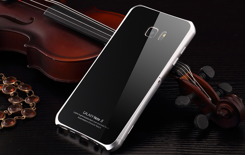 Luphie Aircraft Aluminum Metal Frame 9H Tempered Glass Back Cover Case with Kickstand for Samsung Galaxy Note 5 N9200