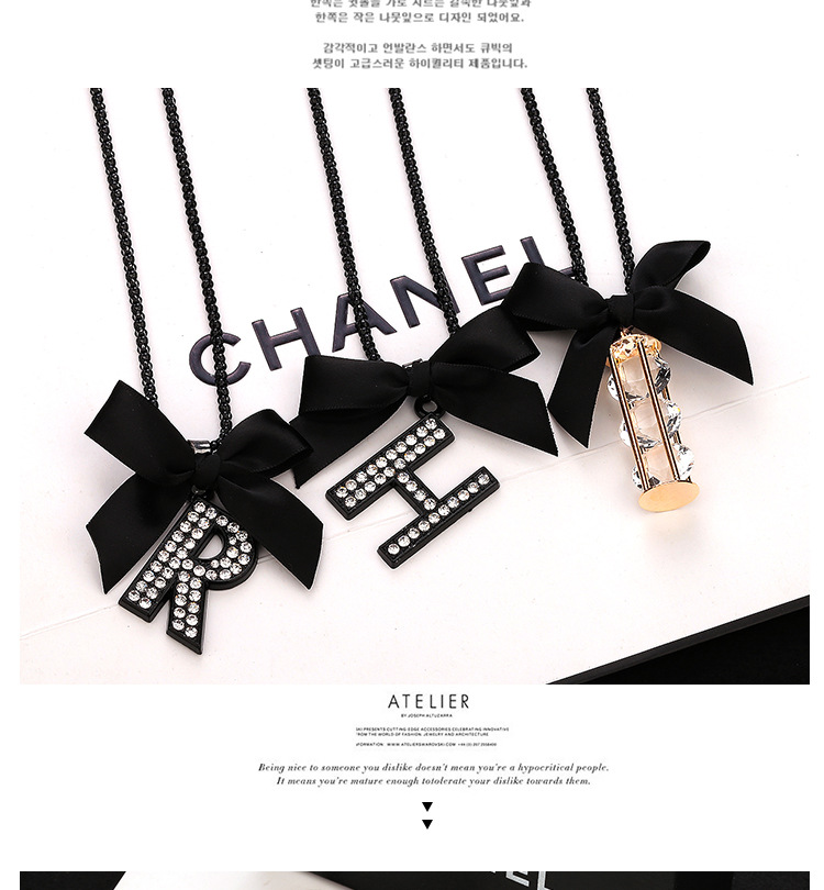 Alloy Material Bow Pearl Crystal Long Necklace