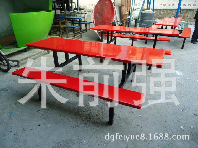 Canteen tables and chairs Glass and steel dining table student Canteen table factory Canteen table Conjoined dining table chair