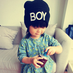 秋冬新款 繡BOY字母翻邊兒童針織套頭帽(6色)_MZ2150