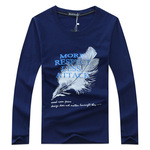 简男2016秋季新款男装羽毛男式长袖T恤大码男士韩版印花t恤打底衫