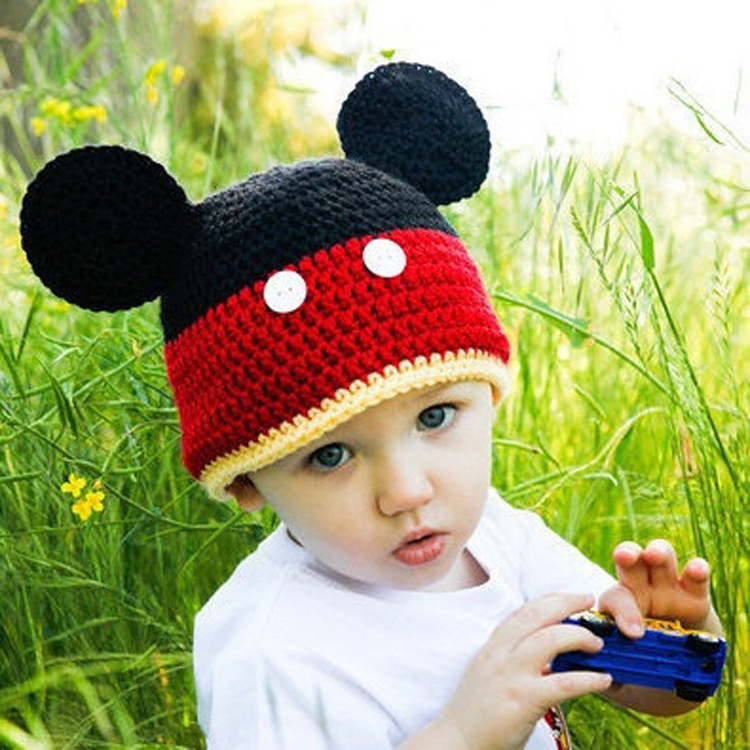 宝宝毛线衣服可爱米奇婴儿针织手工帽子儿童毛线帽 厂家批发
