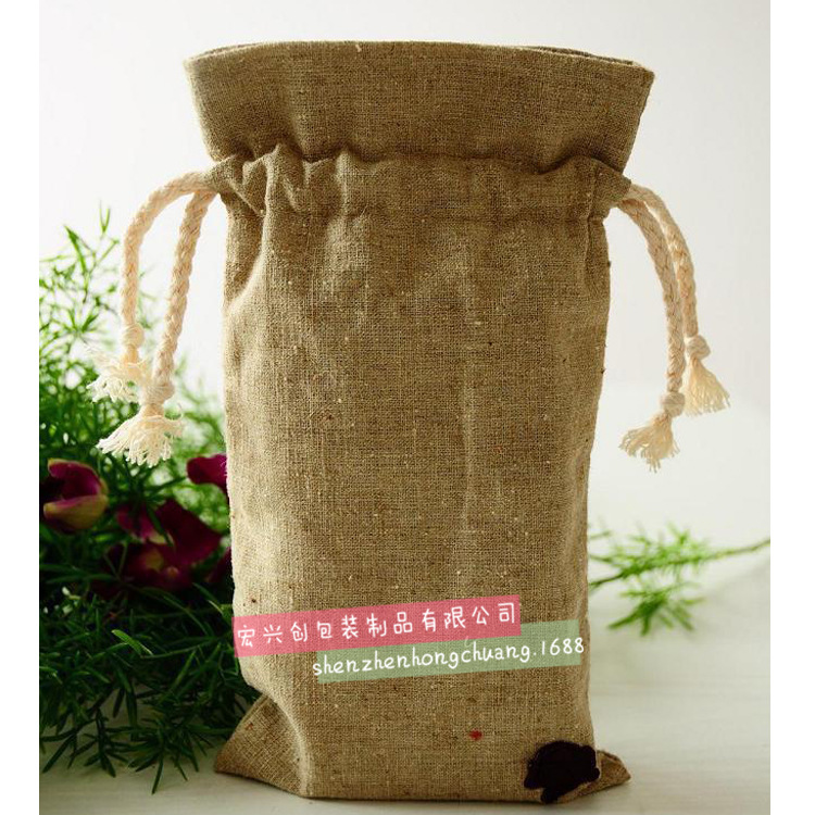 厂家供应筷子包装袋  圆底圆柱状拉绳麻布束口袋 餐具麻布袋