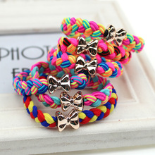 2元店发饰 韩版高弹力麻花辫子金珠蝴蝶结扎头发皮筋发圈批发320g