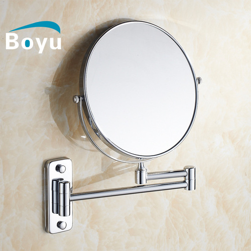 Bathroom makeup mirror wall-mounted bathroom folding mirror double-sided magnifying beauty mirror hotel 8-inch rotating telescopic mirror