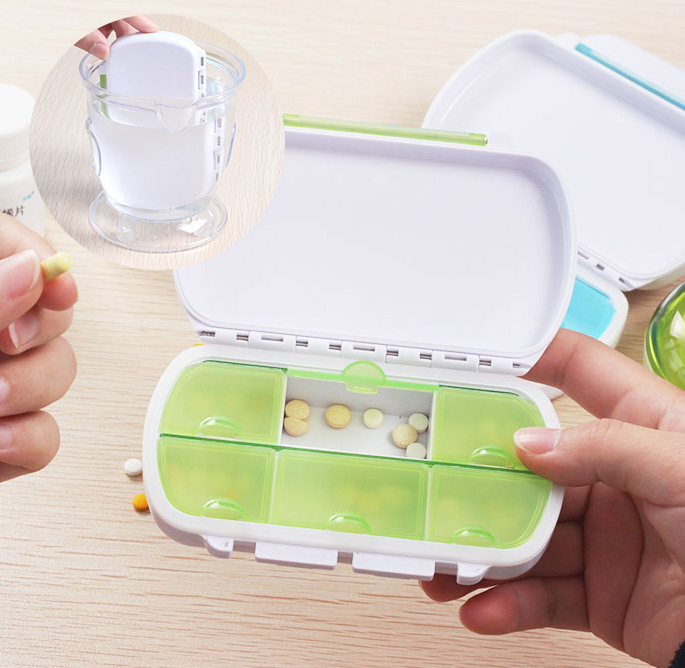 Portable moisture-proof medicine box/rubber seal ring small medicine box portable travel one week Mini packing 6-grid medicine box