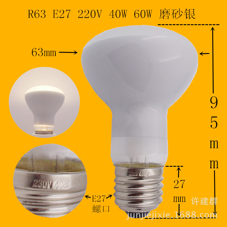 R63 E27 220V 40W 60W 磨砂銀