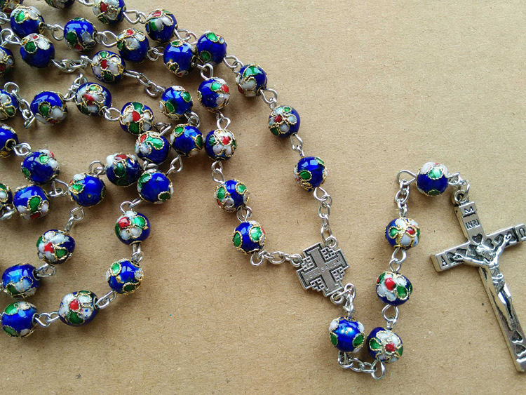 新款意大利rosary玫瑰经长款宗教圣物景泰蓝天