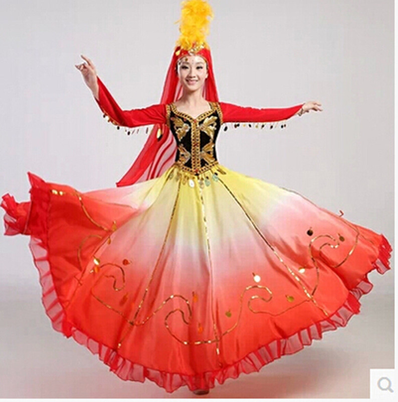 Western-Style Ethnic Costumes for Women, Xinjiang Dance Costumes, Uyghur Dance Costumes, Uyghur Opening Dance Chorus Costumes