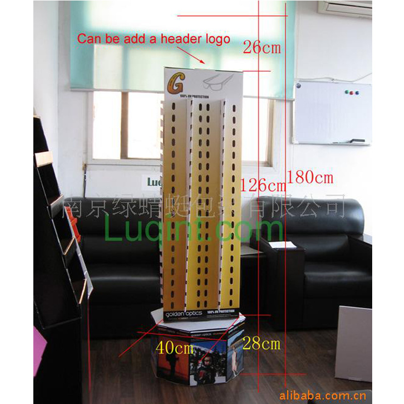 厂家直销商品超市展示架瓦楞纸板太阳眼镜促销可旋转纸货架
