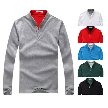 New Spring And Summer Dress Placket Print Men'S Standing Collar Long Sleeve Polo Paul Shirt - ShopShipShake