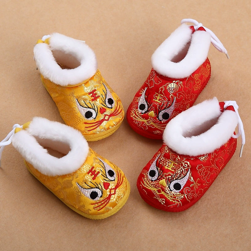 Зимняя детская хлопковая обувь Детская обувь для тигров Атласная Задняя Детская обувь с детским костюмом Тан