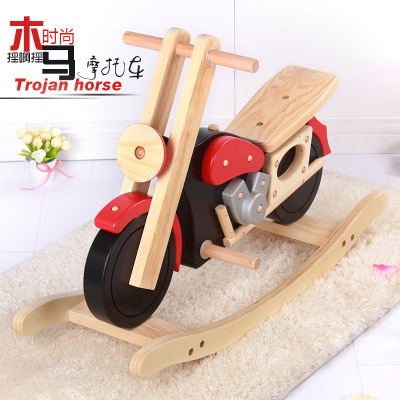 創意搖搖木馬兒童木制玩具 安全易拼裝實木木馬貼牌木制玩具