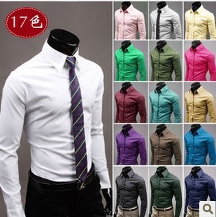 Foreign Trade wish new men's shirt men's fashion candy color long sleeve shirt Korean autumn coat 6492