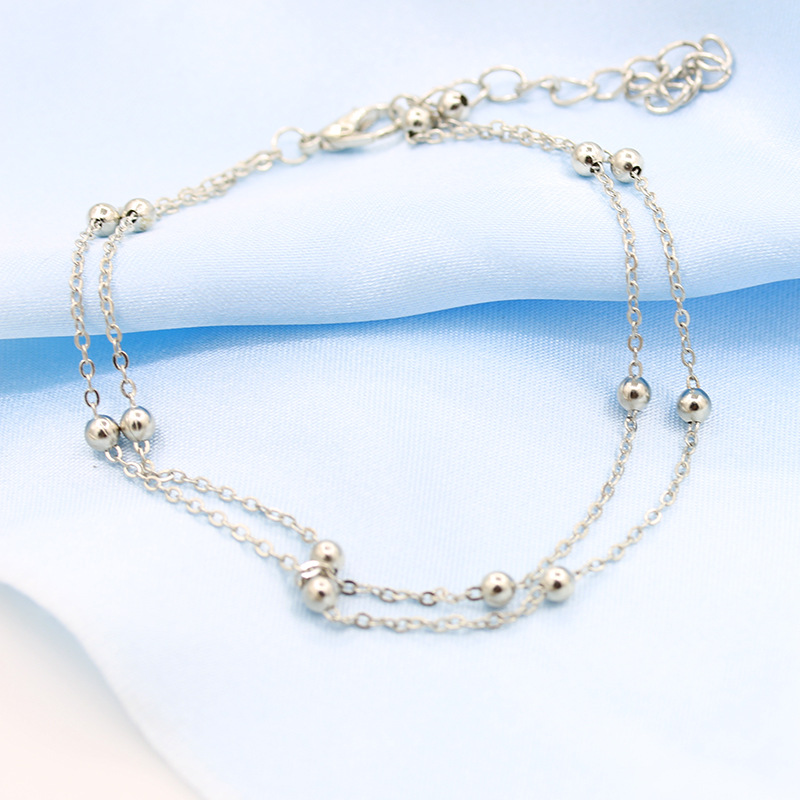 Fashion Foot Decoration Alloy Double-layer Chain Bead Anklet Hot-saling Wholesale display picture 3