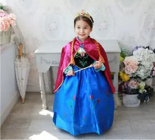 2019欧美夏季安娜公主裙女童冰雪奇缘连衣裙frozen披风两件套童裙
