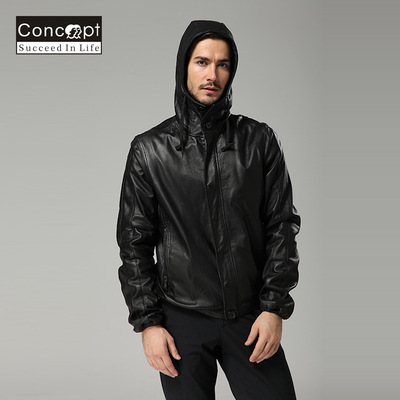 欧美时尚连帽男装真皮夹克 外贸男士真皮夹克 江门皮衣厂家批发|ru