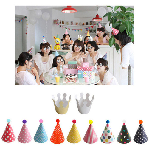 Wholesale Korean version birthday party 9+2 paper hats for girls, children's birthday decorations, pet mini hats