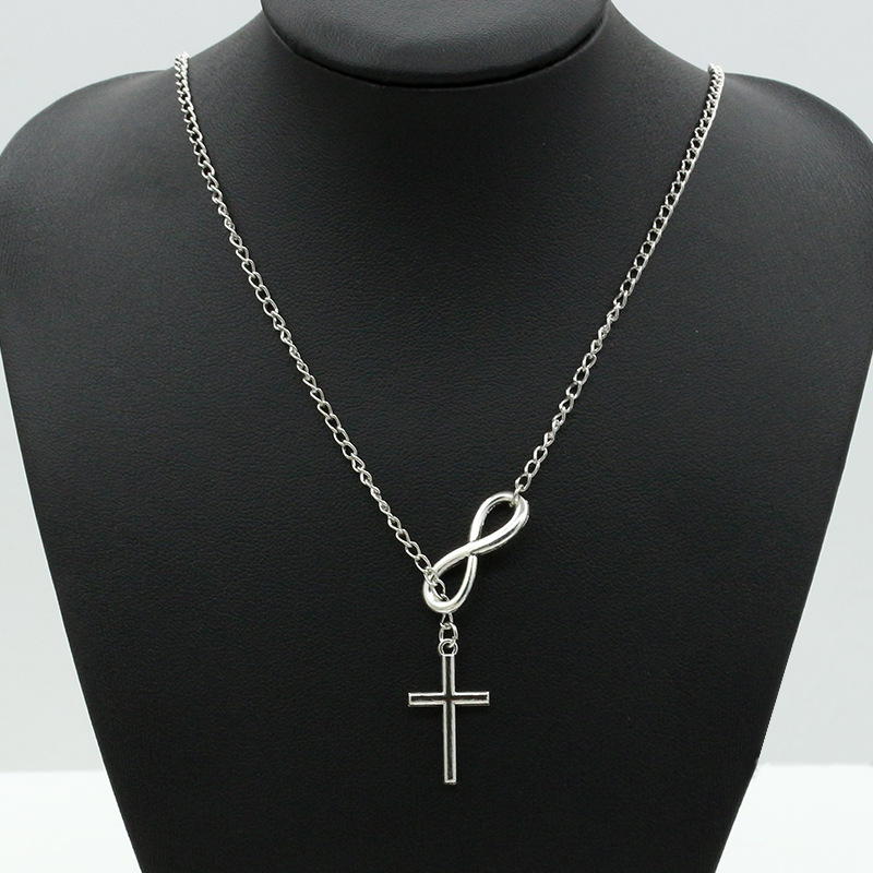 New Silver Plated Character Cross Sweater Chain Jewelry Girls Popular Necklace display picture 3