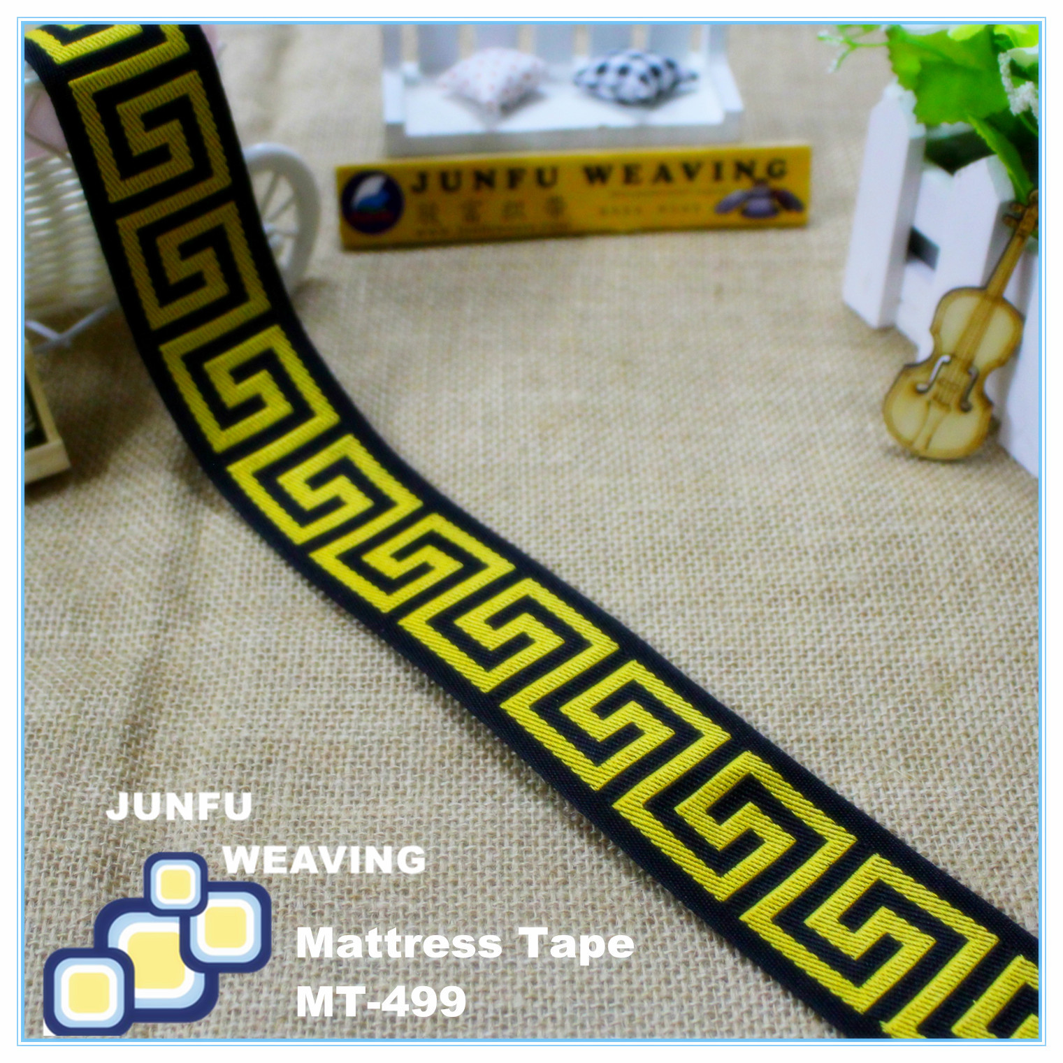 【床垫围边带】MT-499# 黑底黄色古典花纹提花带 包边织带