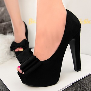 Han edition style thick with ultra high 1115-1 with waterproof suede fish mouth big bowknot single shoe heels