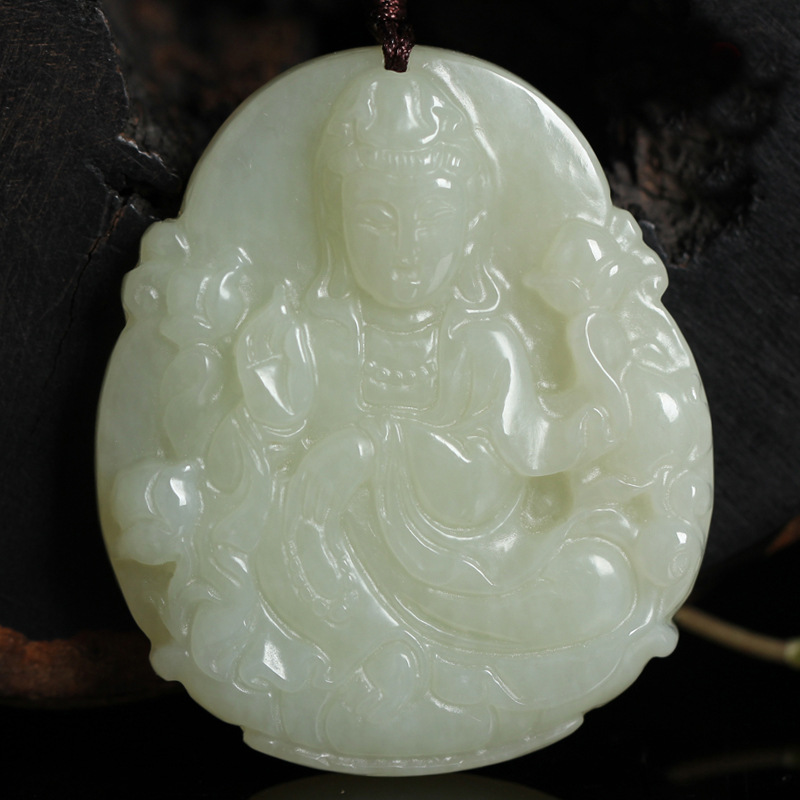 Rejuvenate yuzhai Wada Ruyi Lotus a buddism godness guanyin Pendant Green jade a buddism godness guanyin Jade Pendant Sitting Guanyin Jade Plate