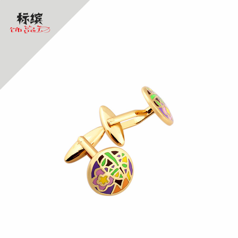 Round Metal Cufflinks Men's French Cufflinks Factory Direct Supply Enamel Gold Cufflinks Export Creative Design