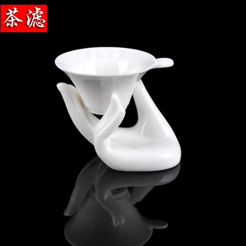 Kung Fu tea set ceramic tea leakage tea filter white porcelain Buddha hand holder tea filter complete set of ceramic filter tea leakage tea ceremony accessories