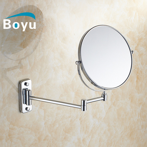 Bathroom makeup mirror wall-mounted bathroom folding mirror double-sided magnifying beauty mirror hotel 8-inch rotating telescopic mirror