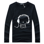 简男2016秋季新款男装字母耳机男式长袖T恤大码男士韩版印花t恤