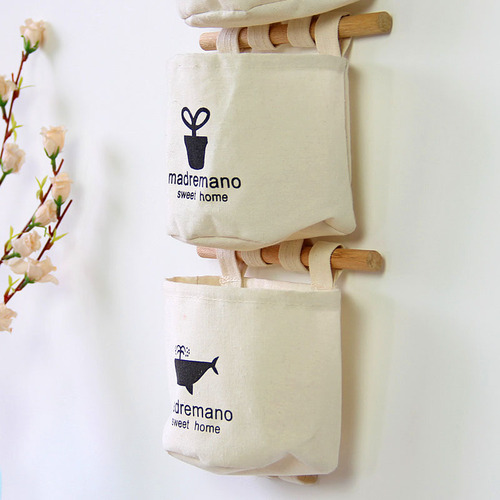 Zakka fabric storage hanging bag bedside storage bag on the wall behind the door nostalgic cotton and linen wall hanging bag 0062
