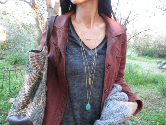 Ethnic Style Leaves Water Droplets Alloy Turquoise Plating Women's Layered Necklaces Sweater Chain display picture 2