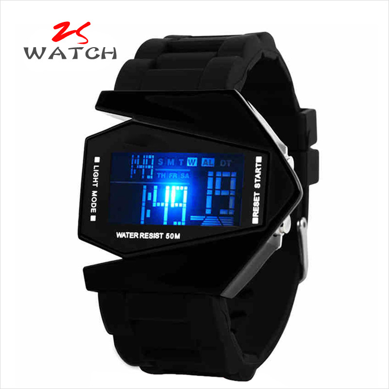 ZOSNWY防水七彩韩版时尚电子表学生运动夜鹰儿童发光手表男飞机表