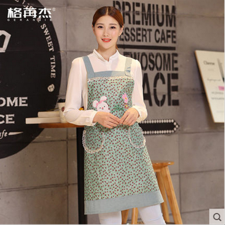 Liquidación lindo conejo de encaje café cocina salón de uñas jardín de infantes ropa de trabajo cocina delantal