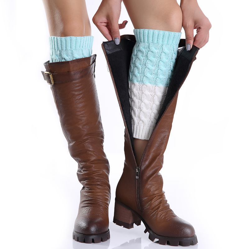 Autumn And Winter New Matching Double Color Eight Figure Fried Dough Twists Socks For Women Knitting Wool Warm Boots_voghion.com