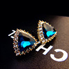 Earrings, black crystal, fashionable triangle, simple and elegant design, diamond encrusted, Korean style, wholesale