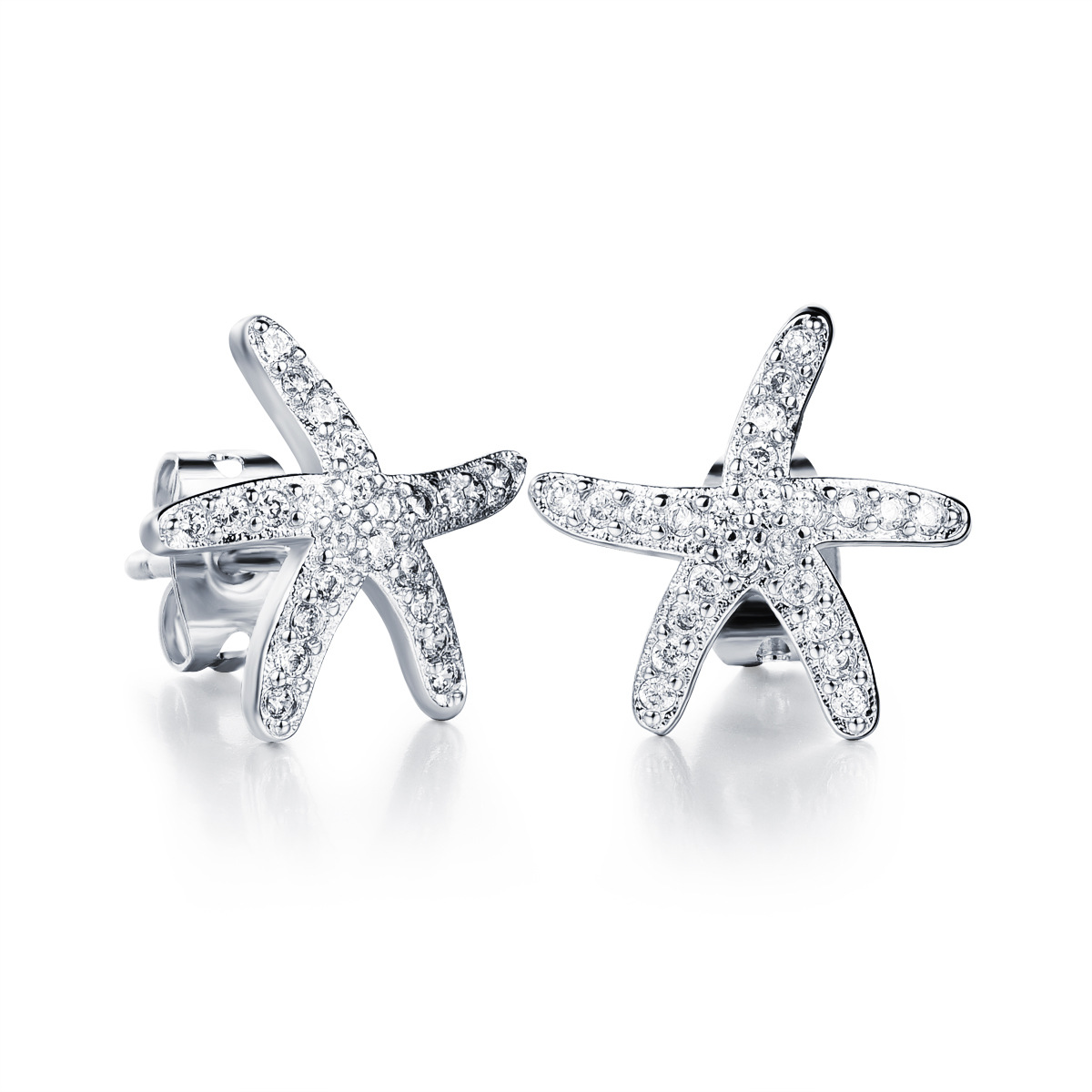 跨境时尚新品 微镶锆石海星女士耳钉 镀金色小耳饰 饰品批发代销