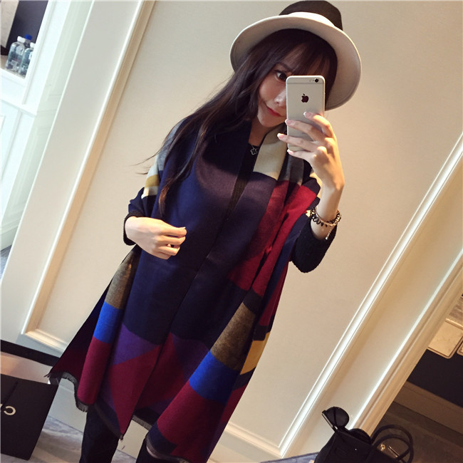 New Color Matching Square Check Wool Scarf display picture 9