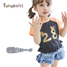 童裤 儿童牛仔裤 韩版女童牛仔脚口花边短裤 外贸牛仔短裤女