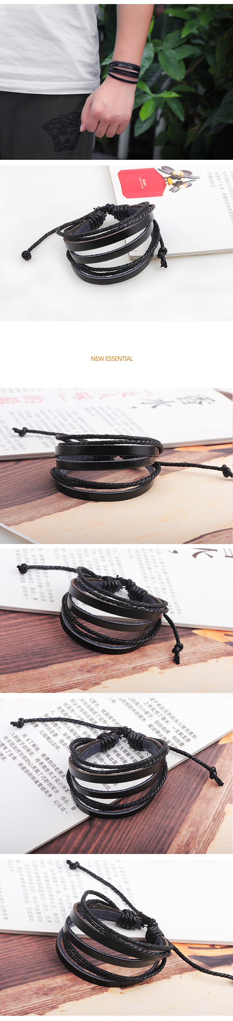 15g Weight Bracelets Classification Anniversary, Business, Travel Occasion Waves Pattern Ethnic Style Waves Men's Bracelets Men Cord & Leather Bracelets
