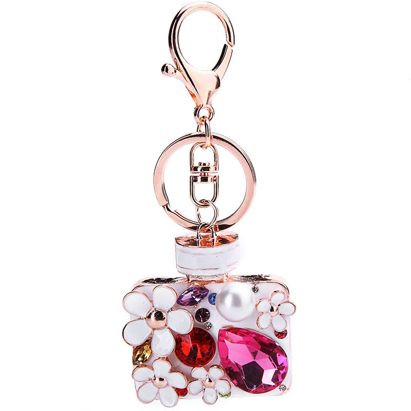 Creative Korean Perfume Bottle Car Pendant Crystal Keychain Bag Fashion Keychain Wholesale display picture 1