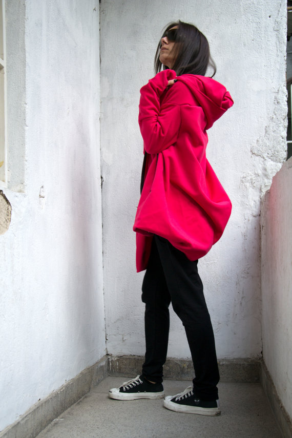 Mid Length Irregular Hooded Zipper Sweatshirt Coat Fleece Lined Multiple Colors Casual Style Wholesale Available